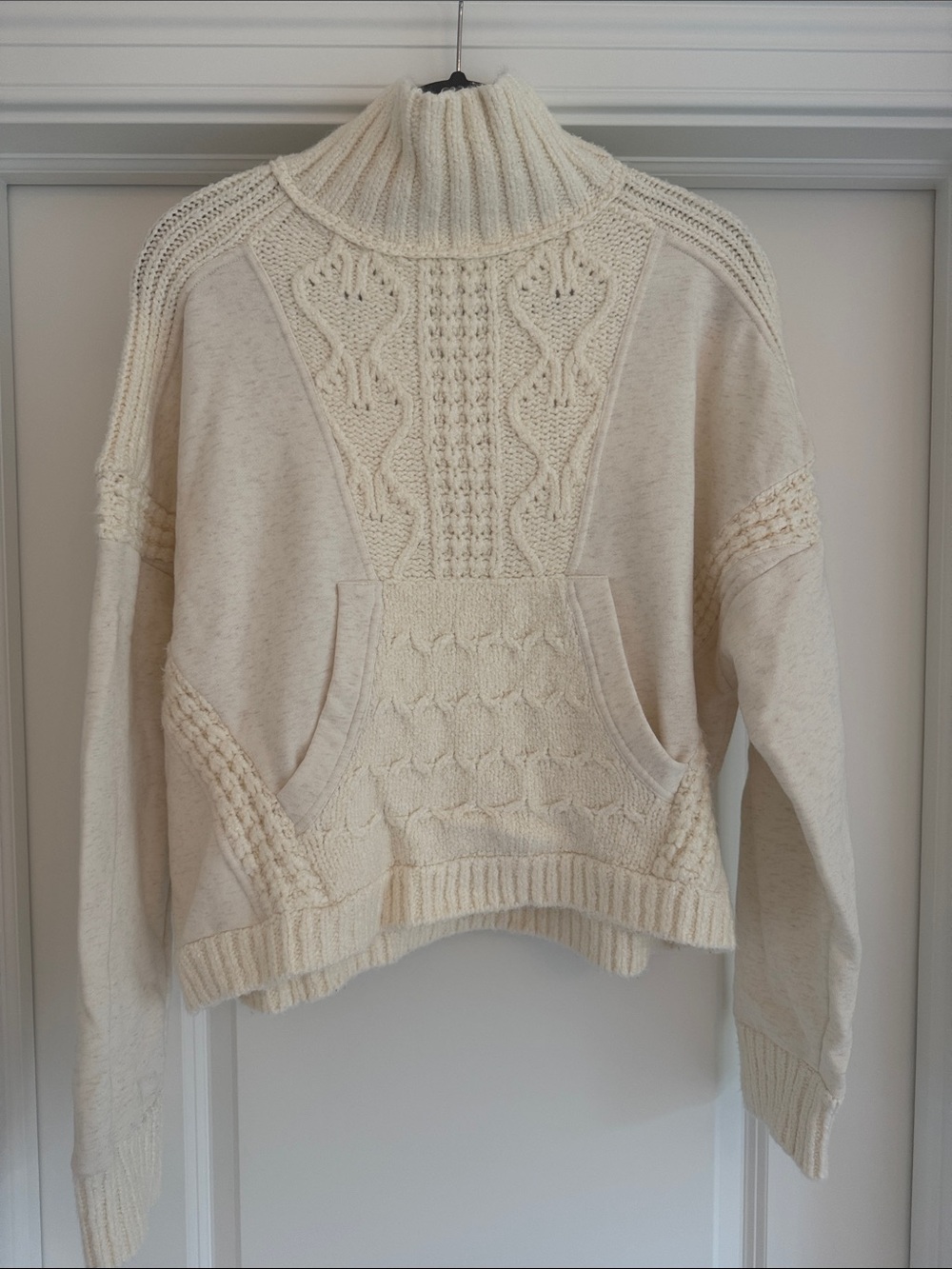Daily Practice by Anthropologie Cream Cable Knit Mock Neck Sweater/Sweatshirt